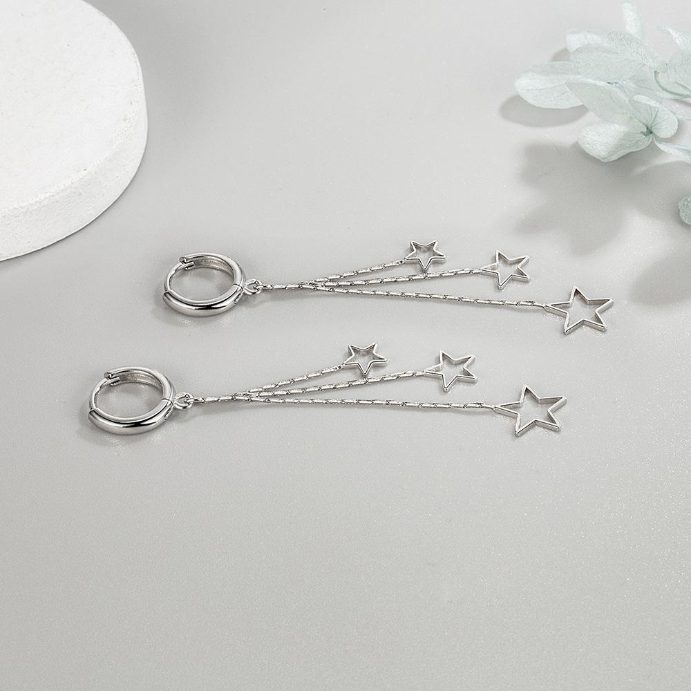925 Silver Earrings Long Three Star Earrings Ladies Fashion Simple Birthday Party Wedding Anniversary Jewelry Gift