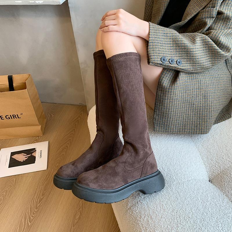 But Knee Boots Women's Flat Bottom New Spring and Autumn Elastic Thin Boots Small Long Boots High Martin Boots