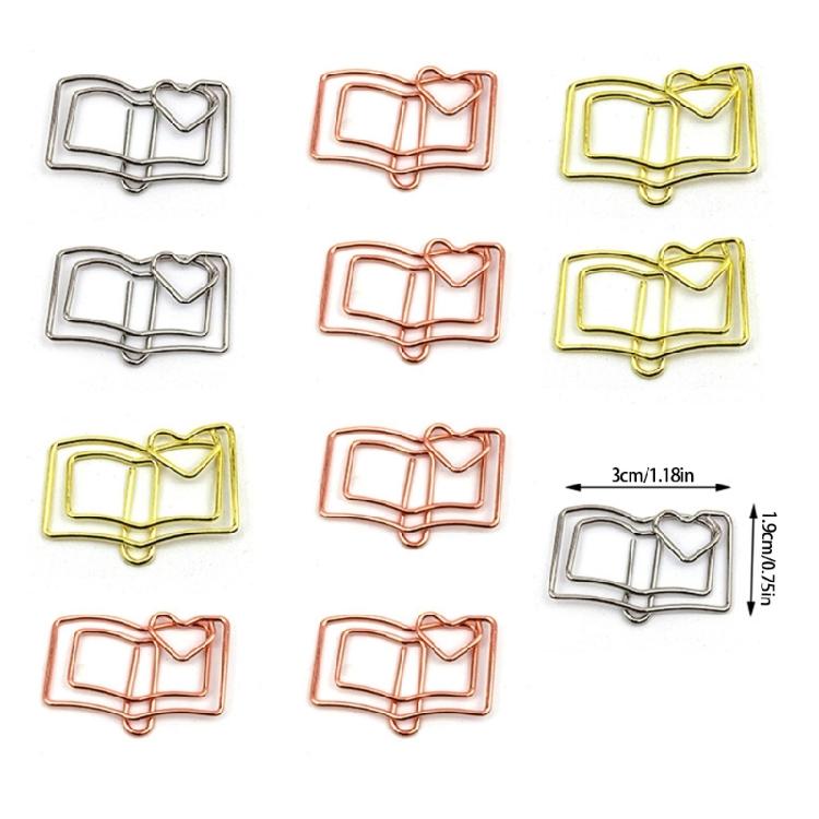 30Pcs Book Shape Paperclips Metal File Paper Clip Metal Bookmarks Clips for Display Hanging File Document Postcard