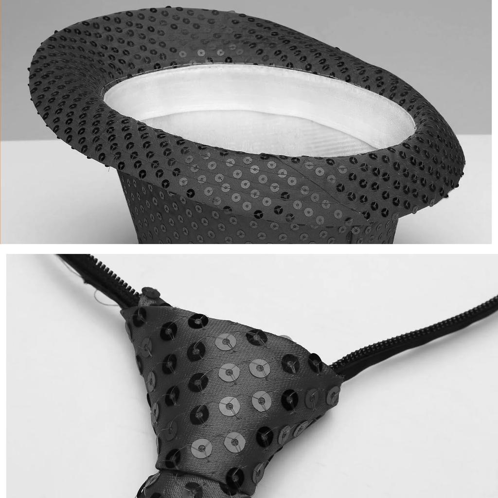 [IPENNYE] Set Pălărie cu Paiete Sclipitoare, Cravată, Mănuși pentru Copii, Accesorii Magician, Costum Gazdă, Costum Scenă, Sideshow, Costum Cosplay, Costum Petrecere