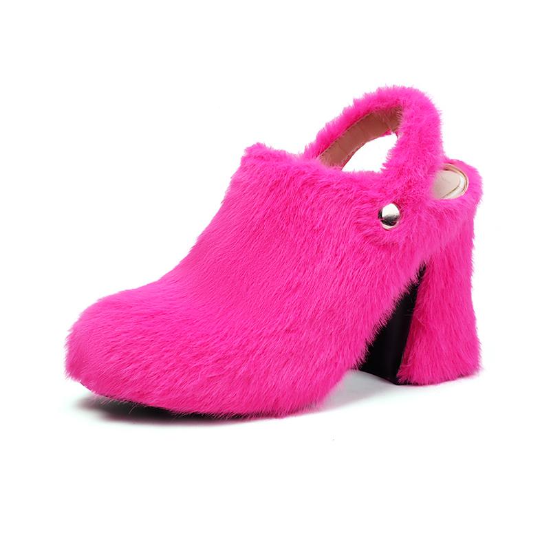 Grande Taille Matière Synthétique Crin de Cheval Talon Super Épais Sandales Éponge Mixte Chaussures Confortables Poilues Sandales à Talons Hauts