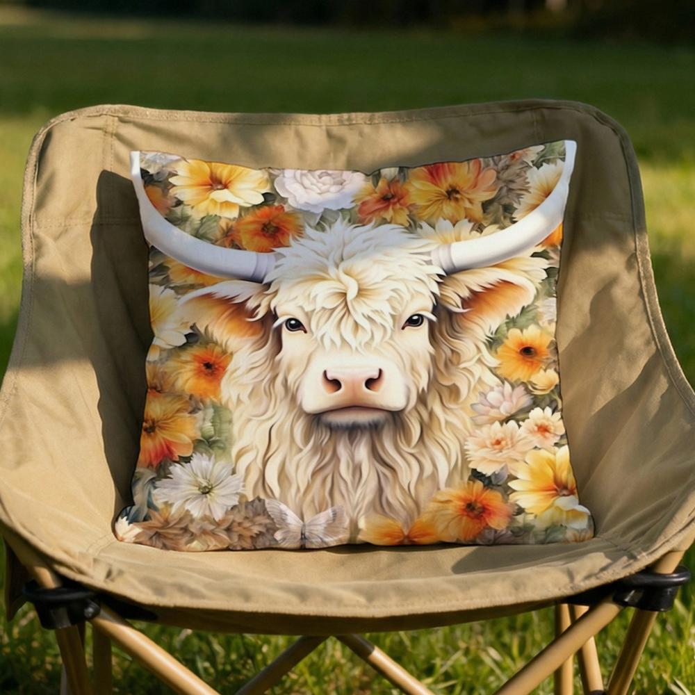 Vibrant Highland Cow Pattern Cushion Cover Soft Reversible  Durable Pillow Cover  MultiScene Use for Home  Car Daily Comfort