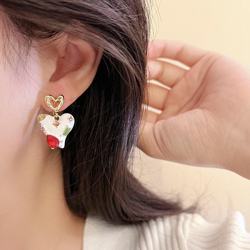 Colorful Zirconia Heart Stud & Coil Clip Earrings - No Piercings Needed