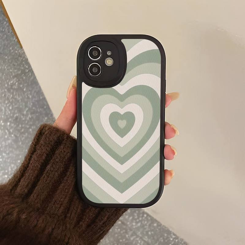 Heart Circle Phone Case Hard Leather Phone Case for iPhone 13 12 Mini 11 14 Pro Max Xs X Xr 7 8 Plus 6 6s Se 2022 Silicone Cover