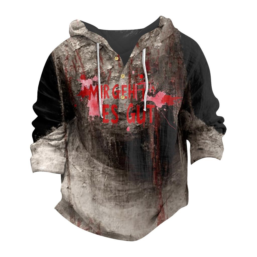 Halloween Printed Men's Shirt, Hooded Long-sleeved Hooded Spring And Summer Casual Daily Wear