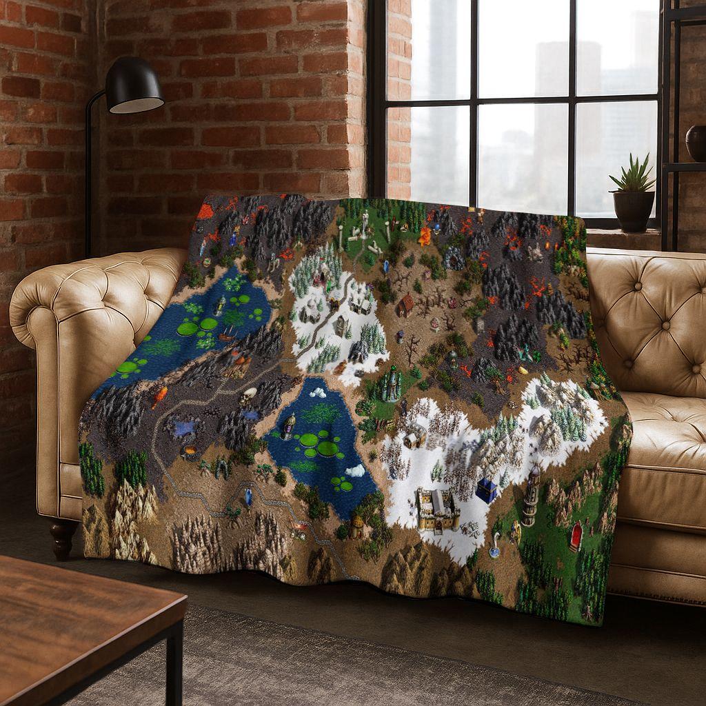 Retro Heroes of Might and Magic Map Games Art Flannel Blanket,Cozy Soft Throw Blanket for Home Bedroom Bed Sofa Cover Gift kids