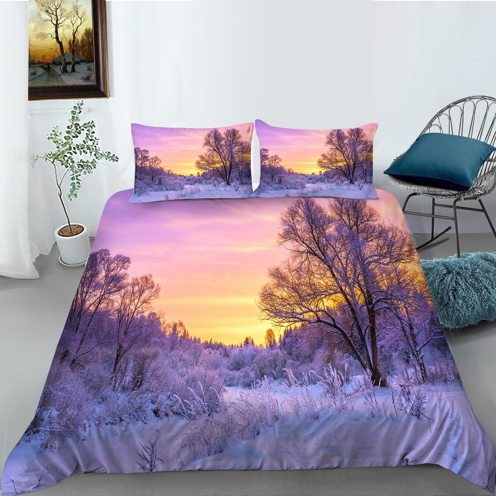 3D Natural Scenery Bedding Set, Landscape Printed Down Duvet and Pillowcase 2/3 Pieces, Washable and Quick Drying Home Decoration