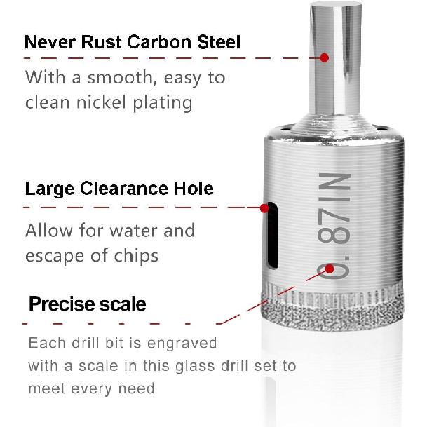 Diamond Hole Saw, 15 Pcs Diamond Drill Bits Set Glass Drill Bit Extractor Remover Tools for Glass, Ceramics, Porcelain, Ceramic Tile (1/4"-2")