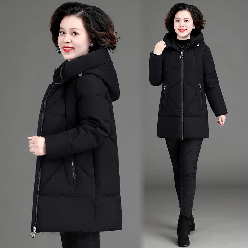 Mother's Down Padded Jacket Women's Winter Clothes Large Size Mid-length Hooded Collar Padded Jacket Jacket Women's Padded Jacket