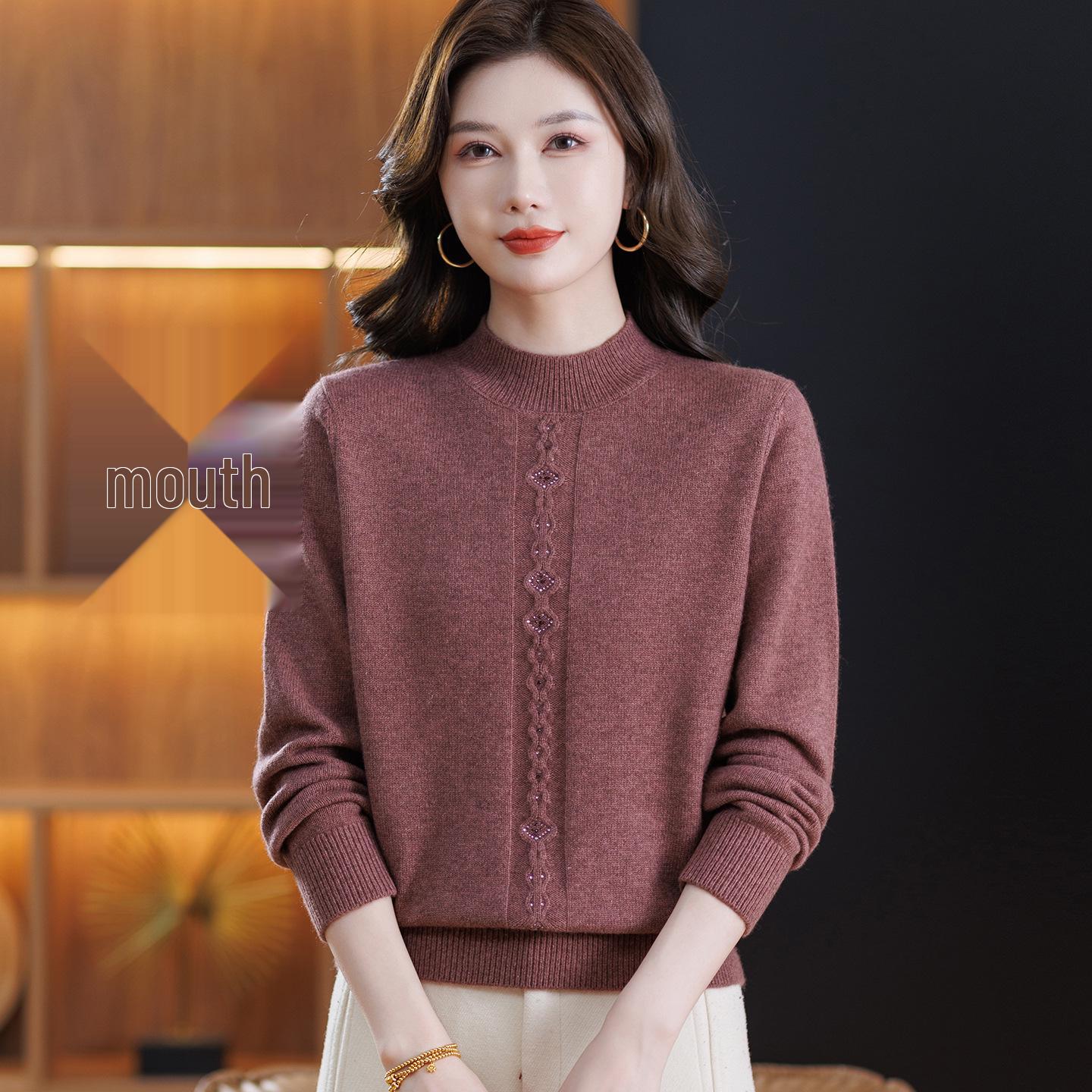 

Women s Thickened 100% Wool Sweater: Warm Half-High Collar Base Layer for Middle-Aged and Elderly Mothers 3XL (135-150 lbs)