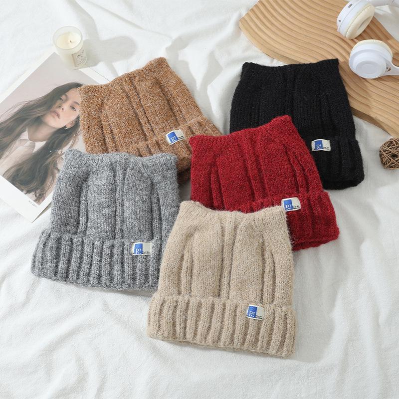 Korean Version of Versatile Cat Ears Plus Velvet Hat for Women's Autumn and Winter Casual Windproof Pullover Hat Outdoor Warm Hat