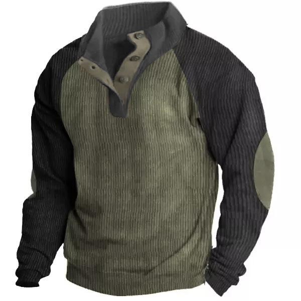Men's Corduroy Pullover Henley Plus Size Casual Long Sleeve T-Shirt