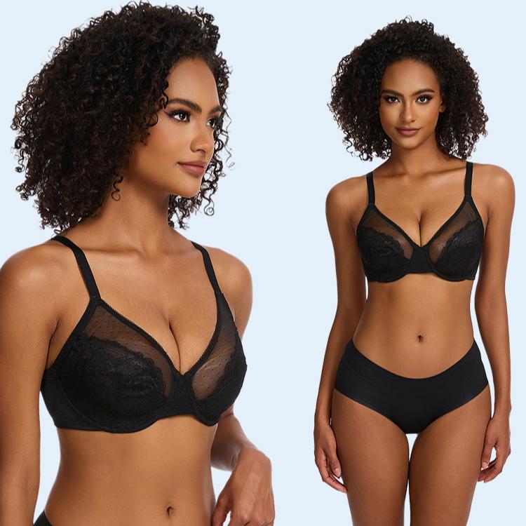 Large Size Lingerie with Thin Mesh Gathered French Style Sexy Soft Steel Ring Anti Sagging Bra