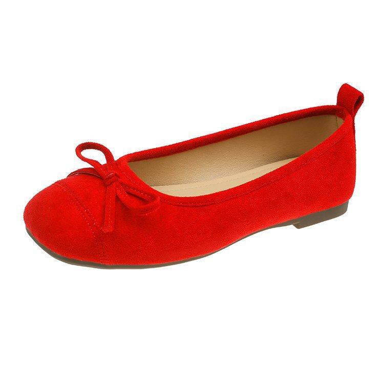 [Uncle Shoe] Red Shoes Daily Doudou Shoes Temperament Single Shoes Women's Shoes Commuting Soft-soled Single Shoes Comfortable Suede Butterfly