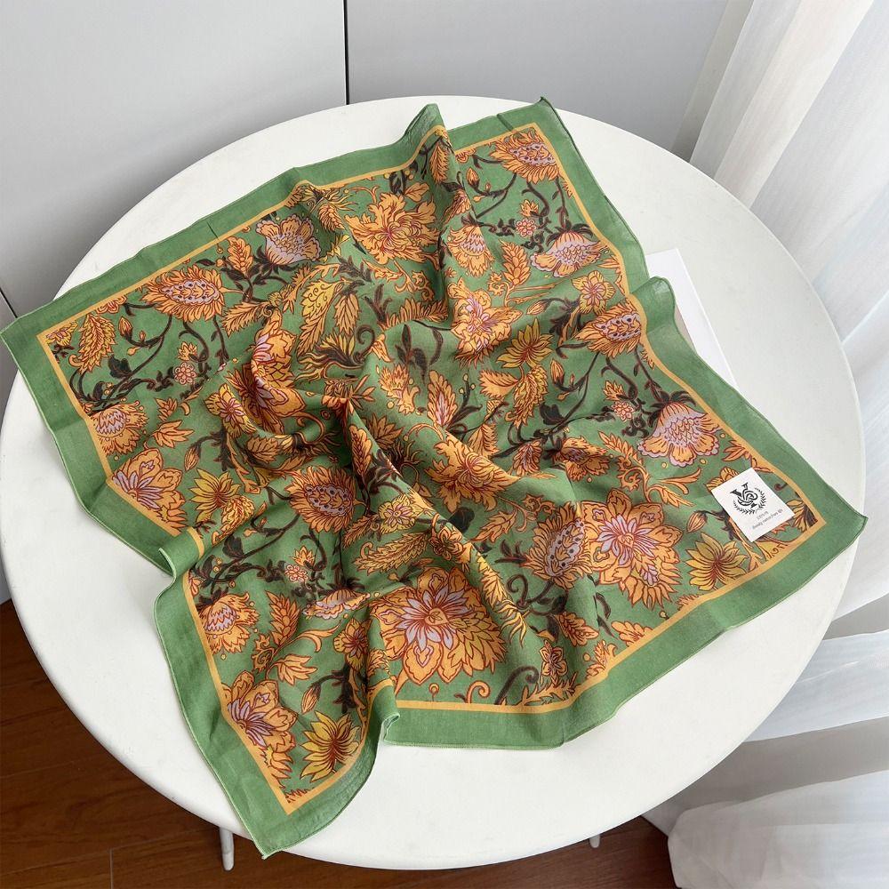 Thin Cotton Square Scarf Breathable Small Scarves Retro Square Handkerchief Women