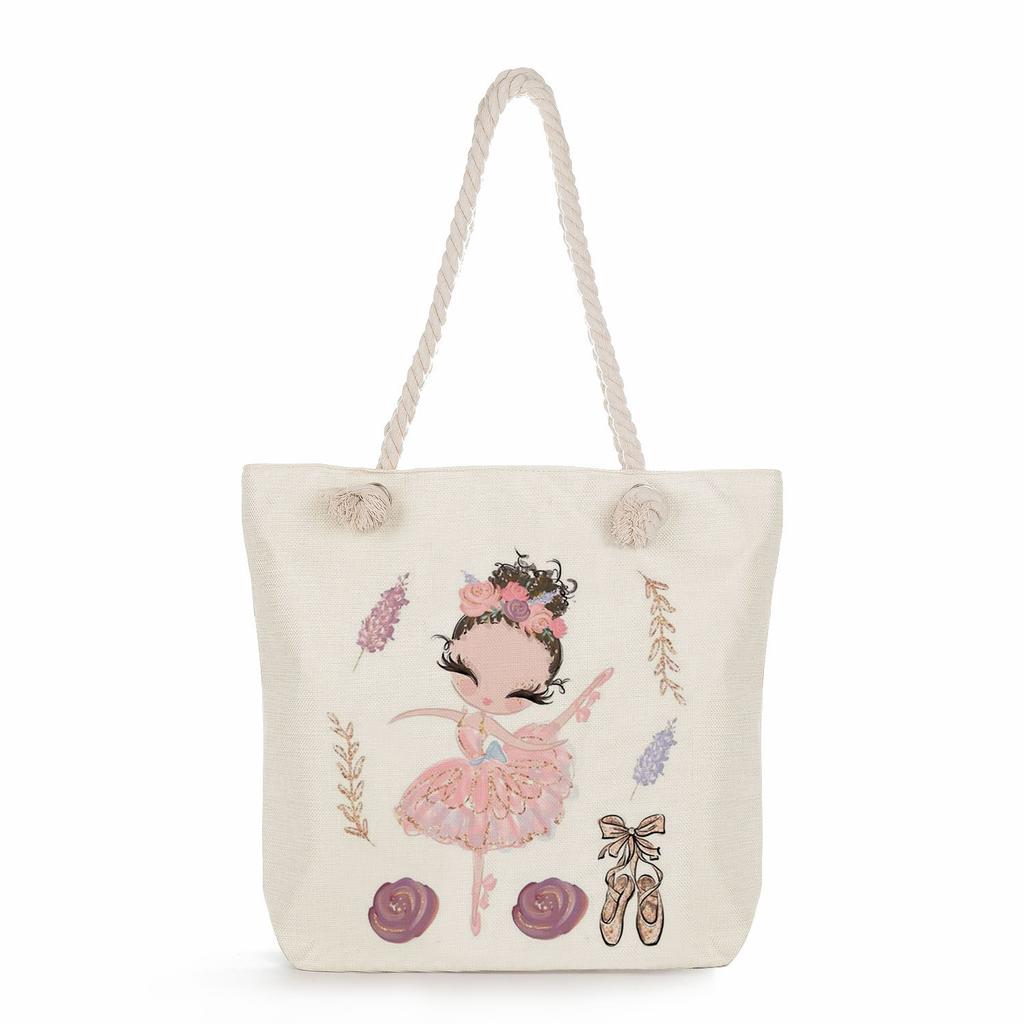 Ballet Print Thick Rope Single-shoulder Beach Bag 7246 CLE