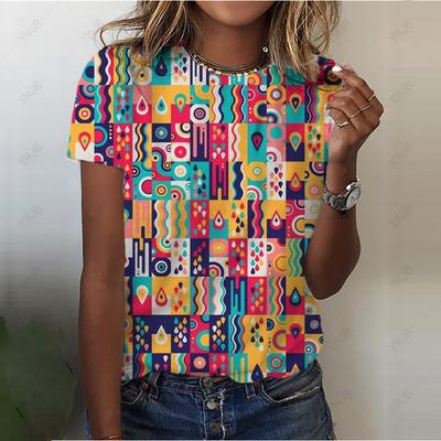 Sommer Rundhals 3D Vintage Bedrucktes Top Modische Lässige Kurzarm Damen T-Shirts