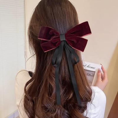 Elegant Temperament Velvet Bow Hair Clips For Women'S Banquets Party Headwear The Back Of The Head Ribbon Hairpin Accessories