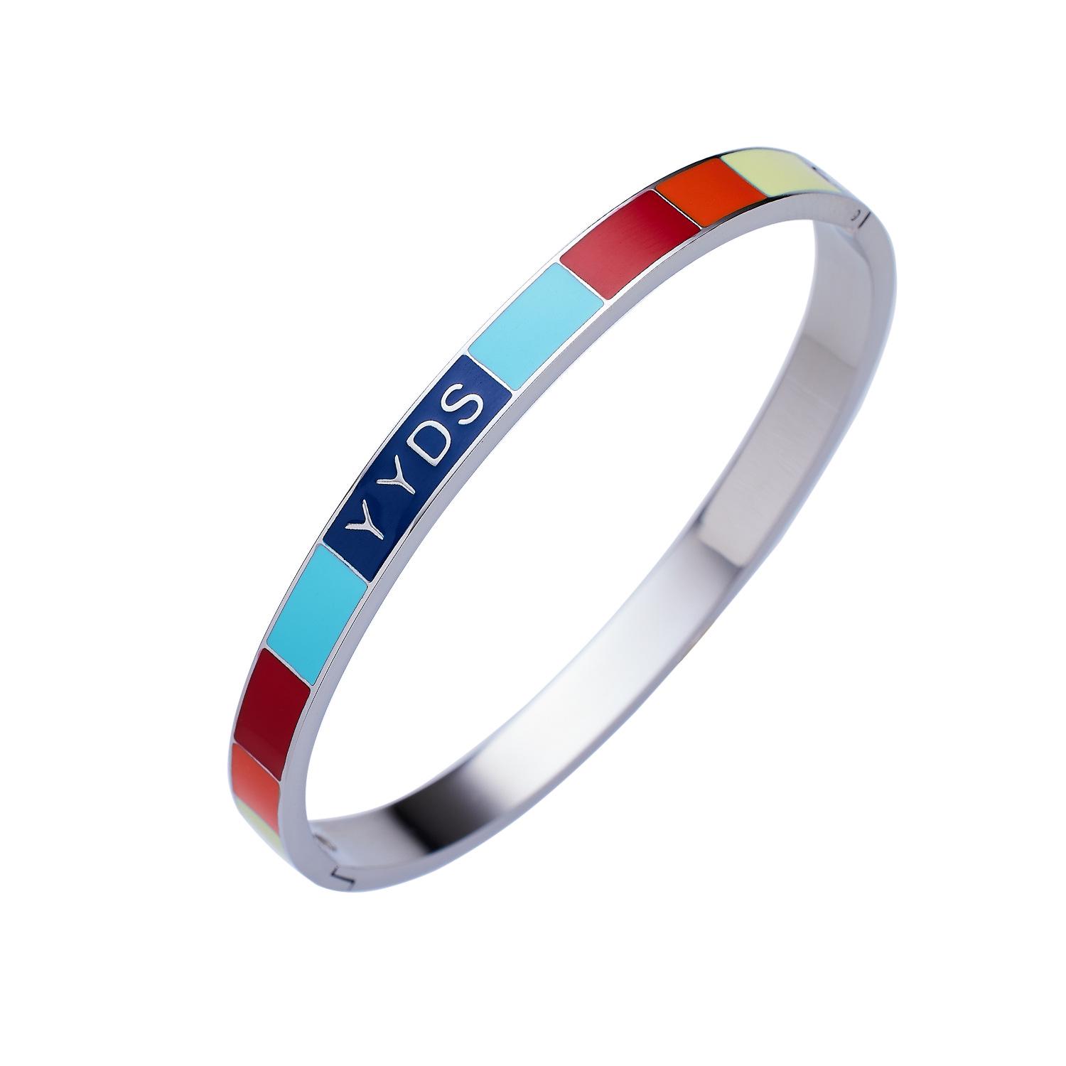 18K Gold-Plated Retro Simple Bracelet with Enamel Drip, Stainless and Titanium Steel