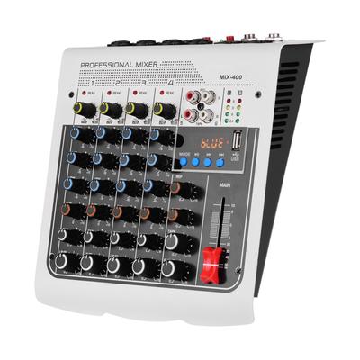 MIX-400 Professioneller 6-Kanal Audiomixer Mischpult 3-Band EQ mit Reverb Delay Effekten +48V