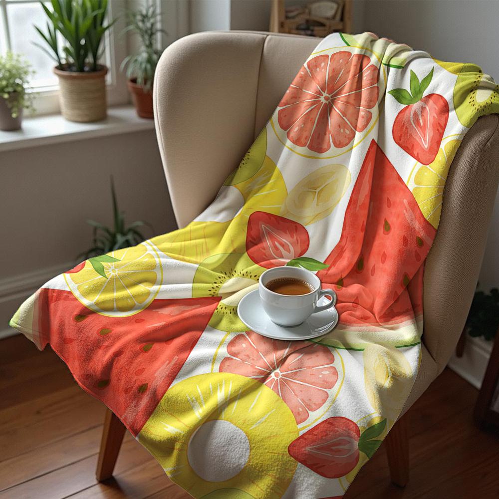 Mixed Fruit Slice Cartoon Anime Print Flannel Blanket Soft Warm Throw For Kids Bedroom Sofa Bed Christmas Office Car