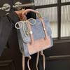 Rucsac Retro Color Block pentru Femei: Geantă de umăr casual la modă în stil coreean de colegiu