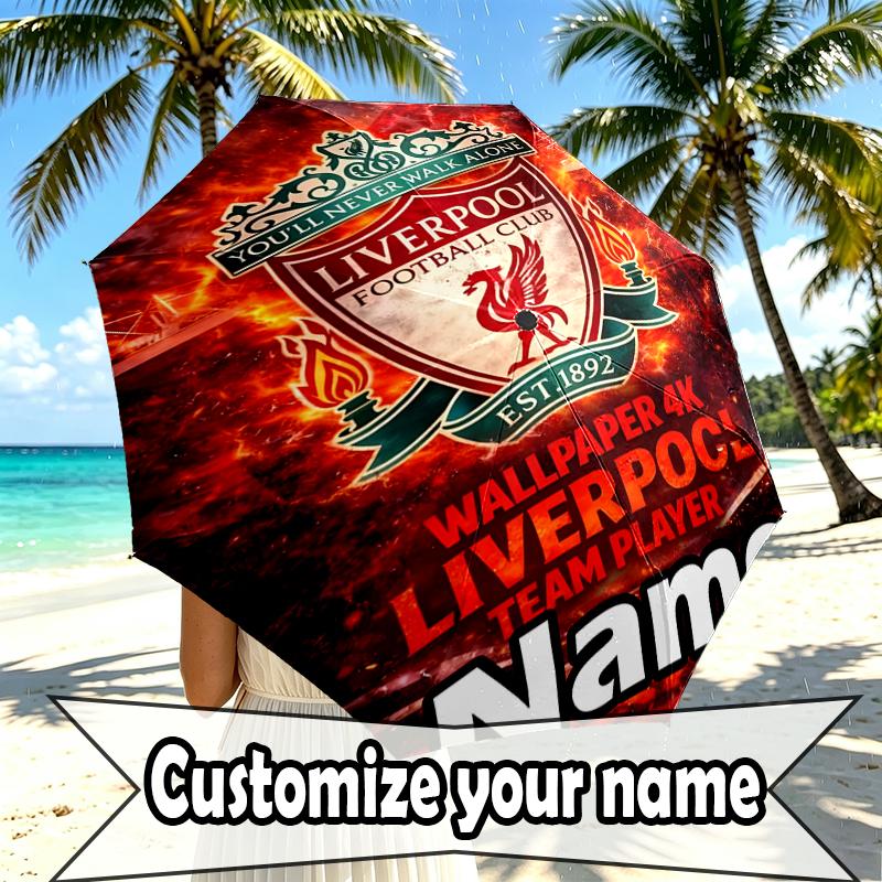Custom Name Personalized Liverpool F.C Print Umbrella, Auto Open Close, 8‑Rib Sturdy Frame, Commute Camping Hiking Use, Birthday Gift