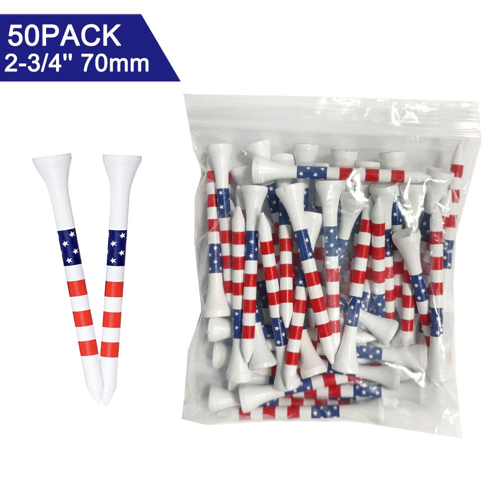 

50pcs American Flag Design Durable Bamboo Golf Tees 3-1/4 & 2-3/4 Length for Golf Ball Training Practice