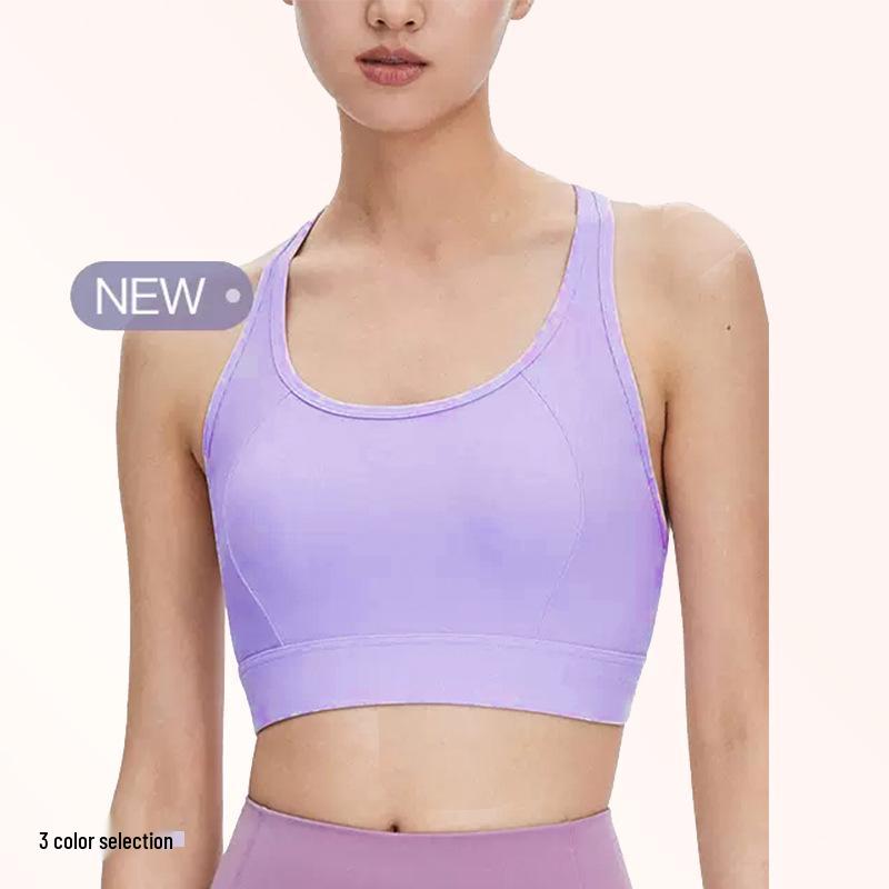 

Женский ударопрочный спортивный бюстгальтер высокой интенсивности - Цельный фиксированный чашка, Топ для йоги и фитнеса со стильным дизайном спины L фиолетовый