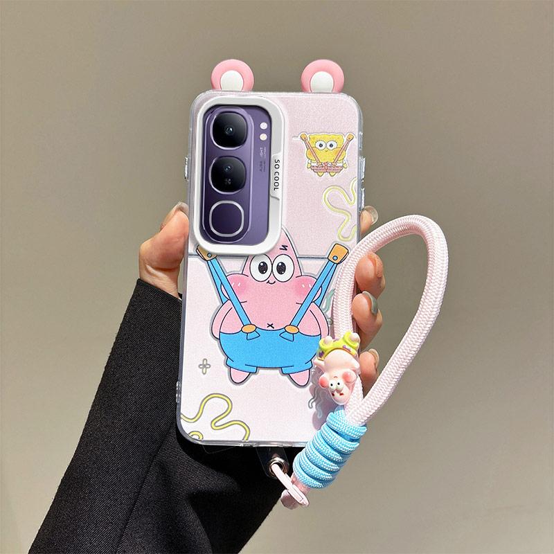 KEYSION Capa de Desenho Animado de Orelha Fofa para VIVO Y19S 4G com Cordão Silicone Macio+PC à Prova de Choque Capa Traseira para Celular para VIVO Y19S Pro