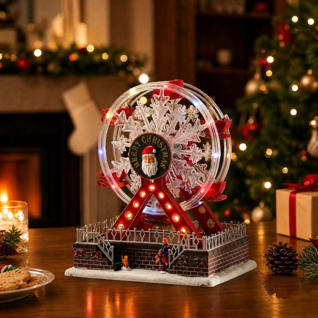 Rotating Ferris Wheel Music Box with Lights for Christmas Home Decor Ornament