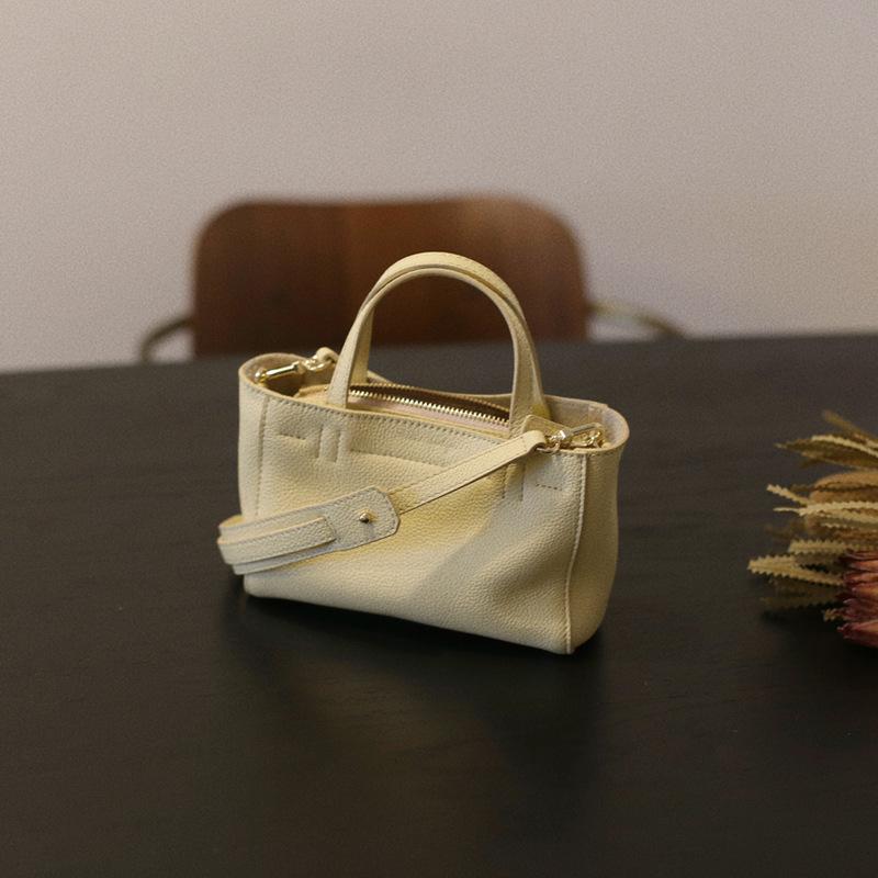 New Spring and Summer French Mini Tote Bag Top Layer Cowhide Fashion Handbag Genuine Leather Women's Shoulder Crossbody
