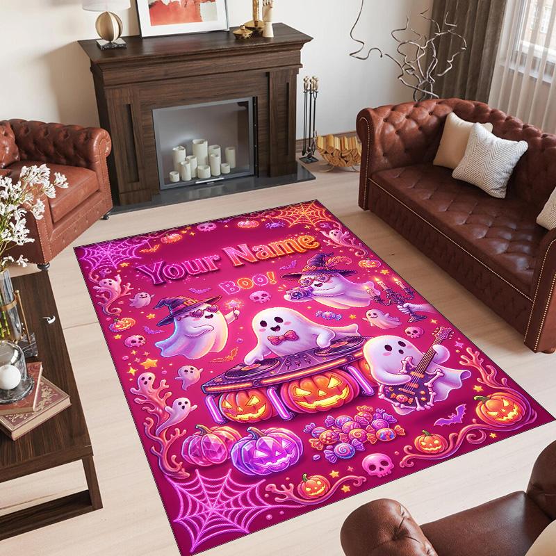 Halloween Theme Crystal Velvet Floor Rug Personalized Custom Name Text Warm Carpet Home Decoration