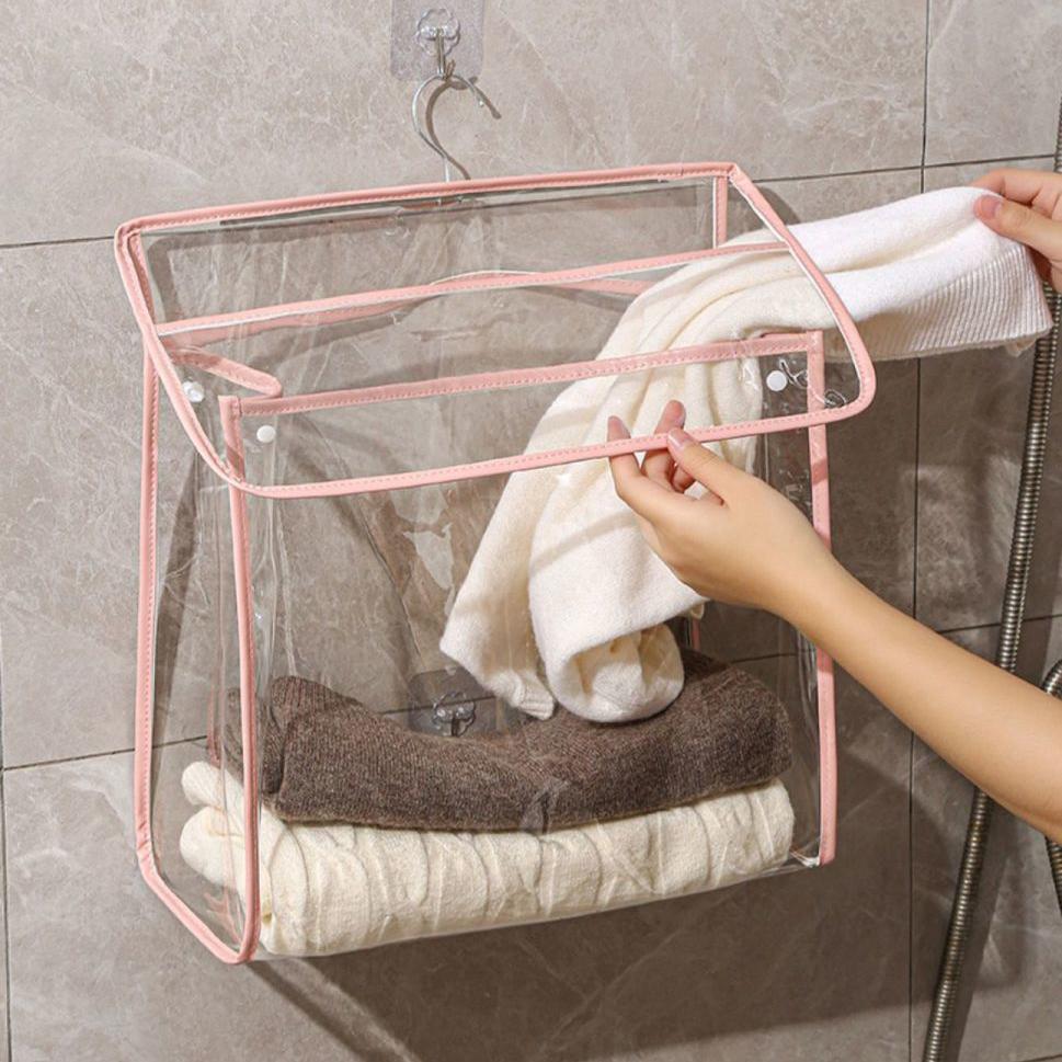 

WTEMPO водонепроницаемая подвесная сумка для одежды для ванной комнаты, влагозащищенная подвесная сумка для хранения в общежитии, прозрачная сумка для хранения большой емкости 36*15*39cm розовый