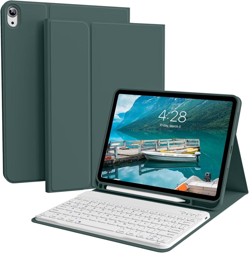 iPad Air 11th Gen Leather Case with Magnetic Backlit Keyboard and Pen Holder - Fits Pro 11/10.9