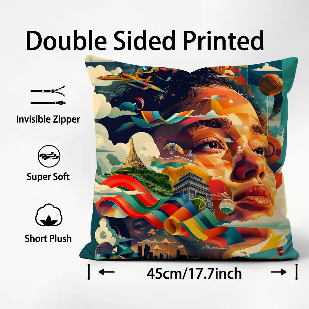 Retro Poster Luxury Cushion Cover Plush Fabric Soft DoubleSided Printed Sofa Warm Winter Home Child Gift Pillow Case