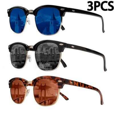 3PCS Classic Sunglasses Men Women Retro High Quality Sun Glasses Rivet Female Male Fashion Mirror Sunglass