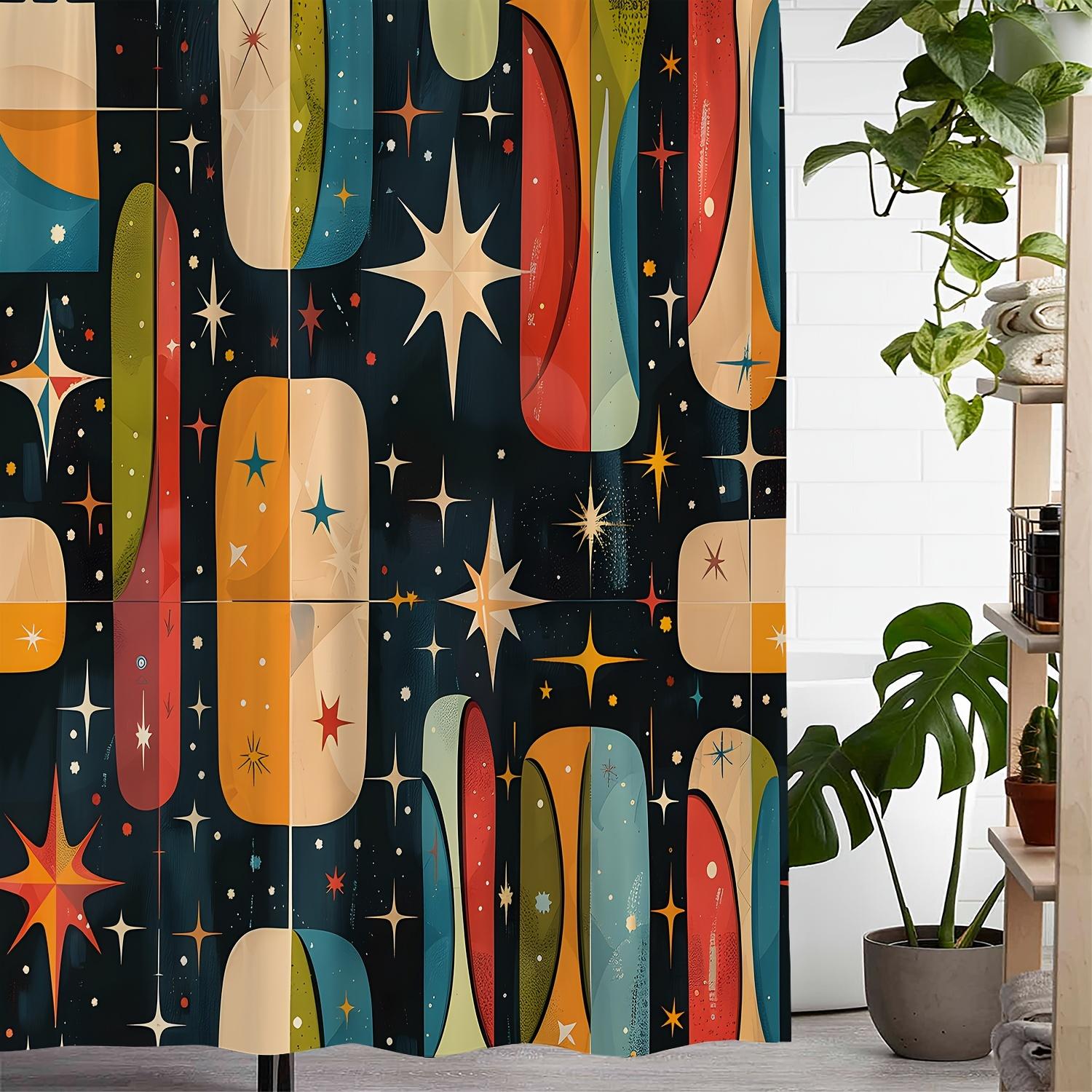 

1Pc Vibrant Retro Geometric Star Shower Curtain - Waterproof, 12 Hooks, Machine Washable, Easy Installation, Bathroom Decor W60H190(CM)-1 Pcs