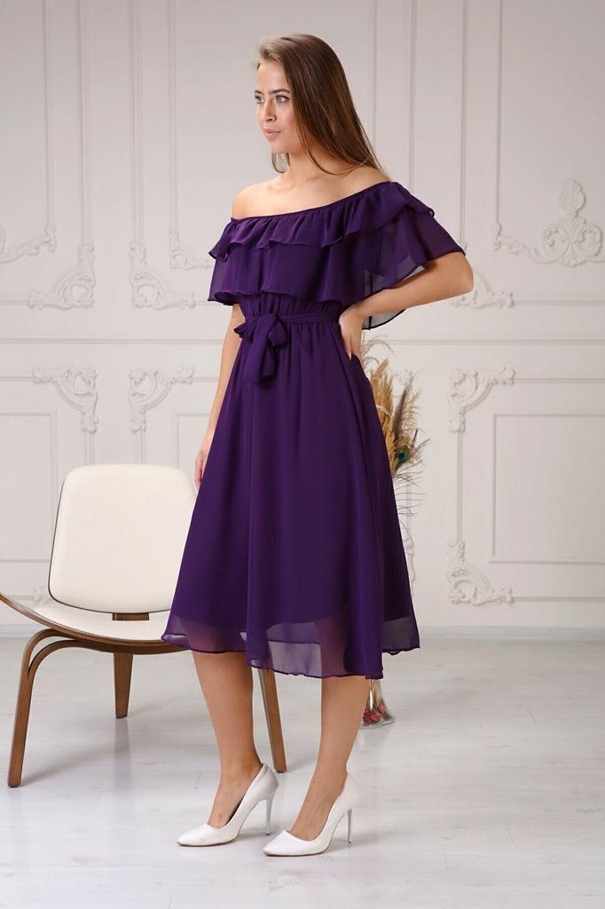 Dámské šaty velkých velikostí Švestkové šaty s Carmen výstřihem Madonna Plus Size Šifonové šaty