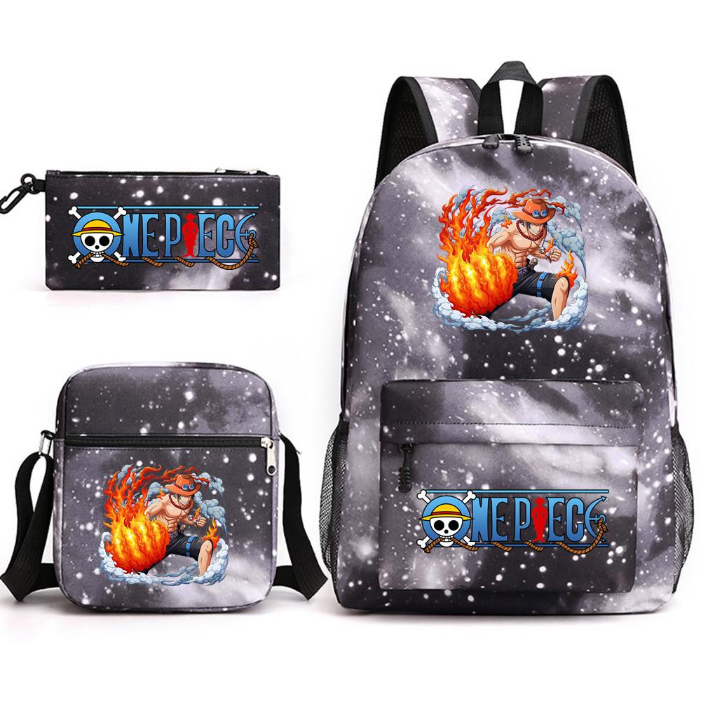 Large Capacity Schoolbag with Shoulder Strap; Student Three-piece Pencil Case Set