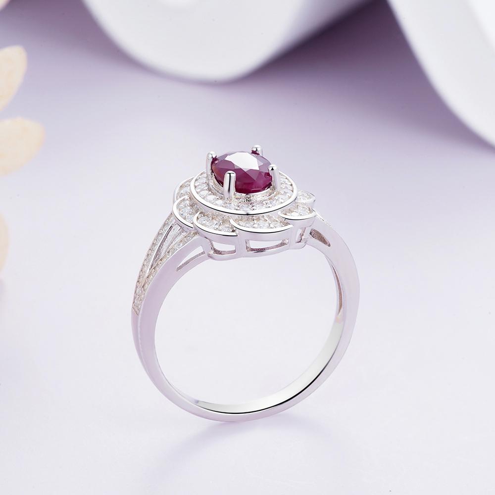 Exquisite 925 Sterling Silver Ring Natural Longrido Ruby July Birthstone Flower Design Fine Jewelry for Women’s Valentines Gift