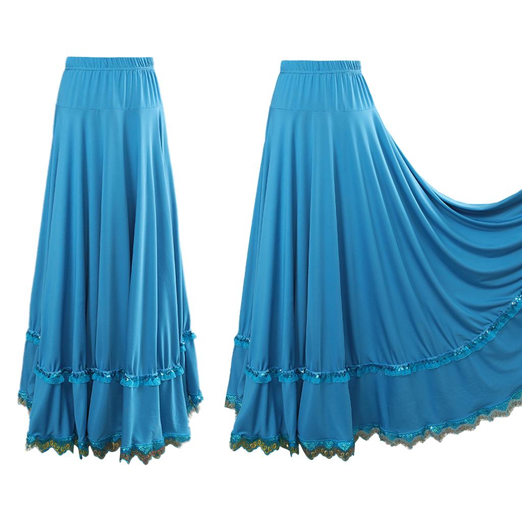 Women Ballroom Flamenco Dance Skirts Lyrical Ballroom Flowy Maxi Skirts for Ballet Classical Ethnic Dance Performance Costumes