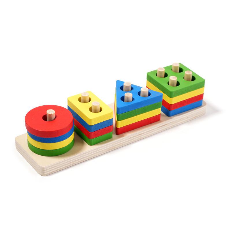 Wooden Baby Clock Caterpillar Small Round Bead Rainbow Tower Toy For Early Learning