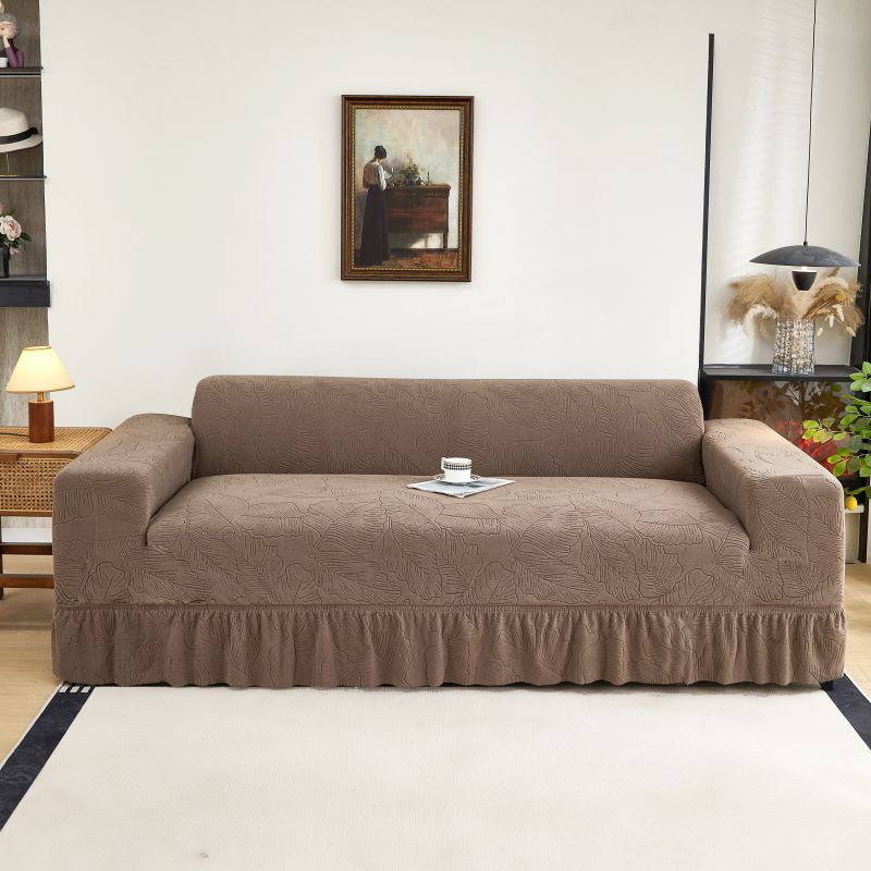 Премиальная эластичная чехол на диван с тисненым дамасским узором - Дизайн с оборками Глубокий серый 1 seater