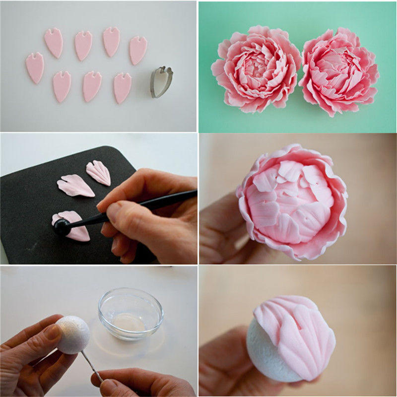 4Pcs Peony Flower Cake Fondant Plunger Cutter Decorating Mold Sugarcraft Baking