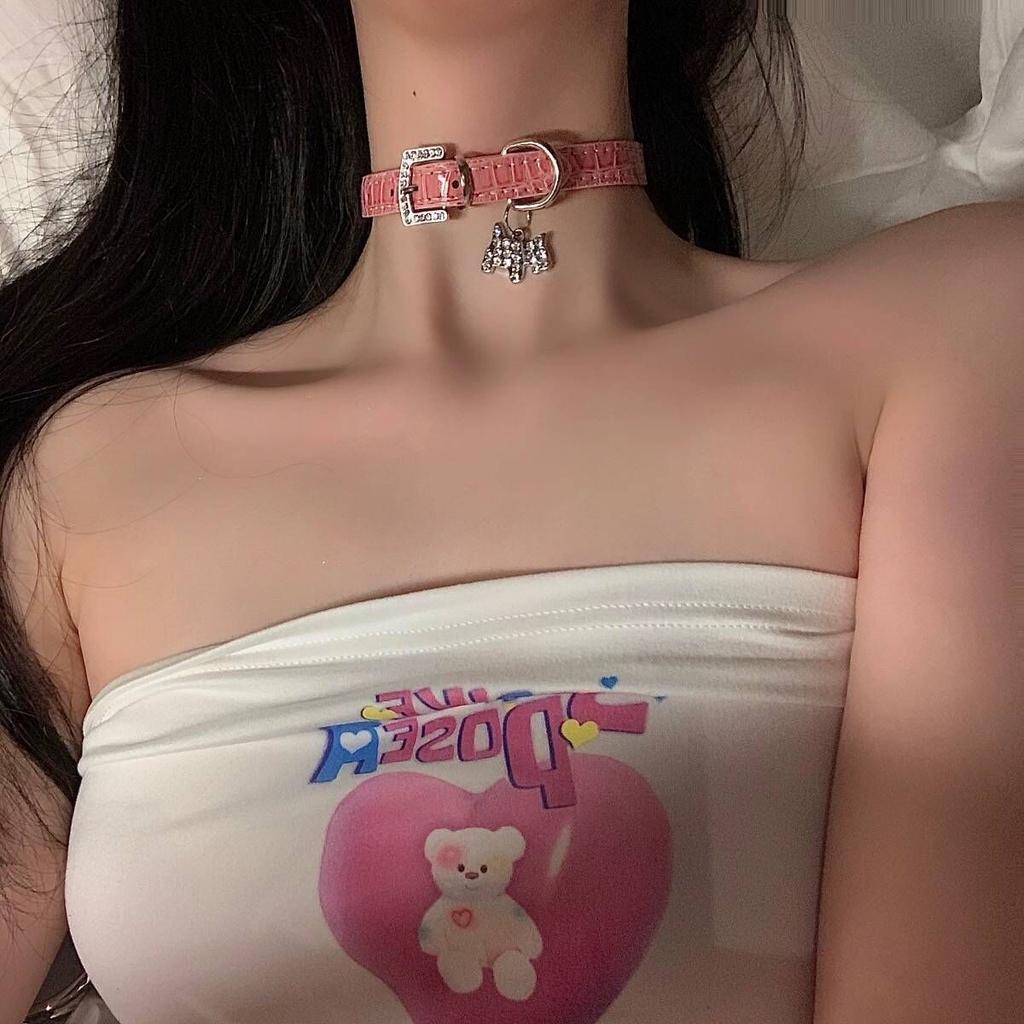 Pink Diamond Y2K Babes Sweet Cool Neck Ring Choker Neck Chain Collar Punk Wind Collarbone Chain Female Necklace Dog