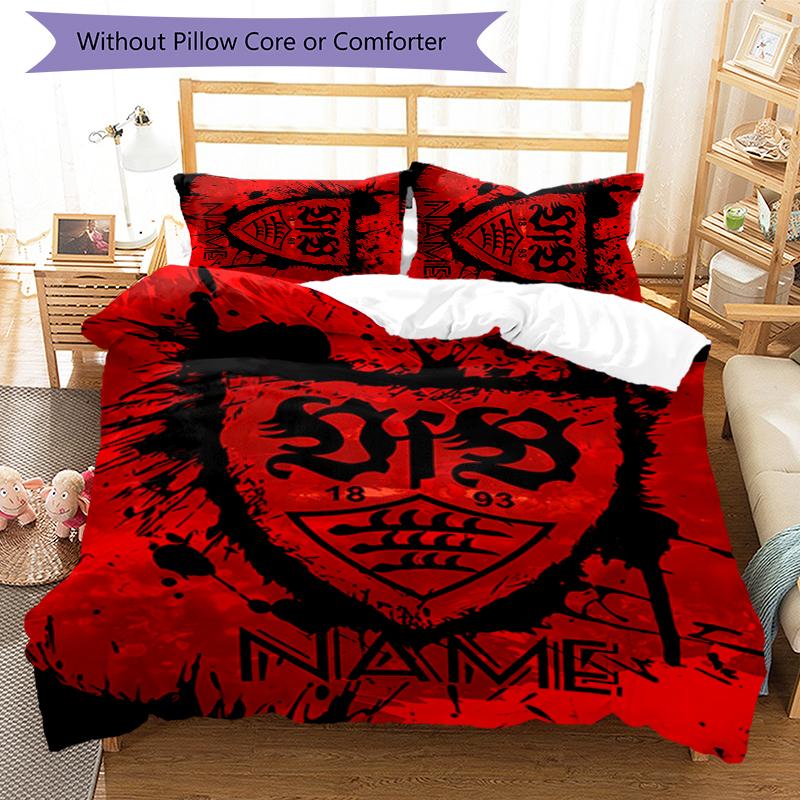 3pcs Custom Name VfB Stuttgart Bedding Set Duvet Cover Closure Includes 1 Duvet Cover & 2 Pillowcases for All Seasons Bedroom Decor