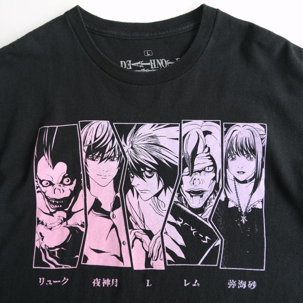 [USED] Death Note Anime T-shirt, Black, Size L, Featuring Light Yagami, Rem, Ryuk, and Misa Amane, Secondhand
