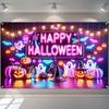 BlissYard Happy Halloween Banner Neon Ghost Pumpkin Backdrop 71 x 43 Inch