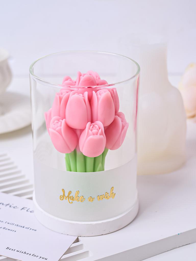 3D Tulip Bouquet Aroma Candle Silicone Mold DIY Mother's Day Gift Flower Ornaments Concrete Molds Handmade Soap Mould Home Decor